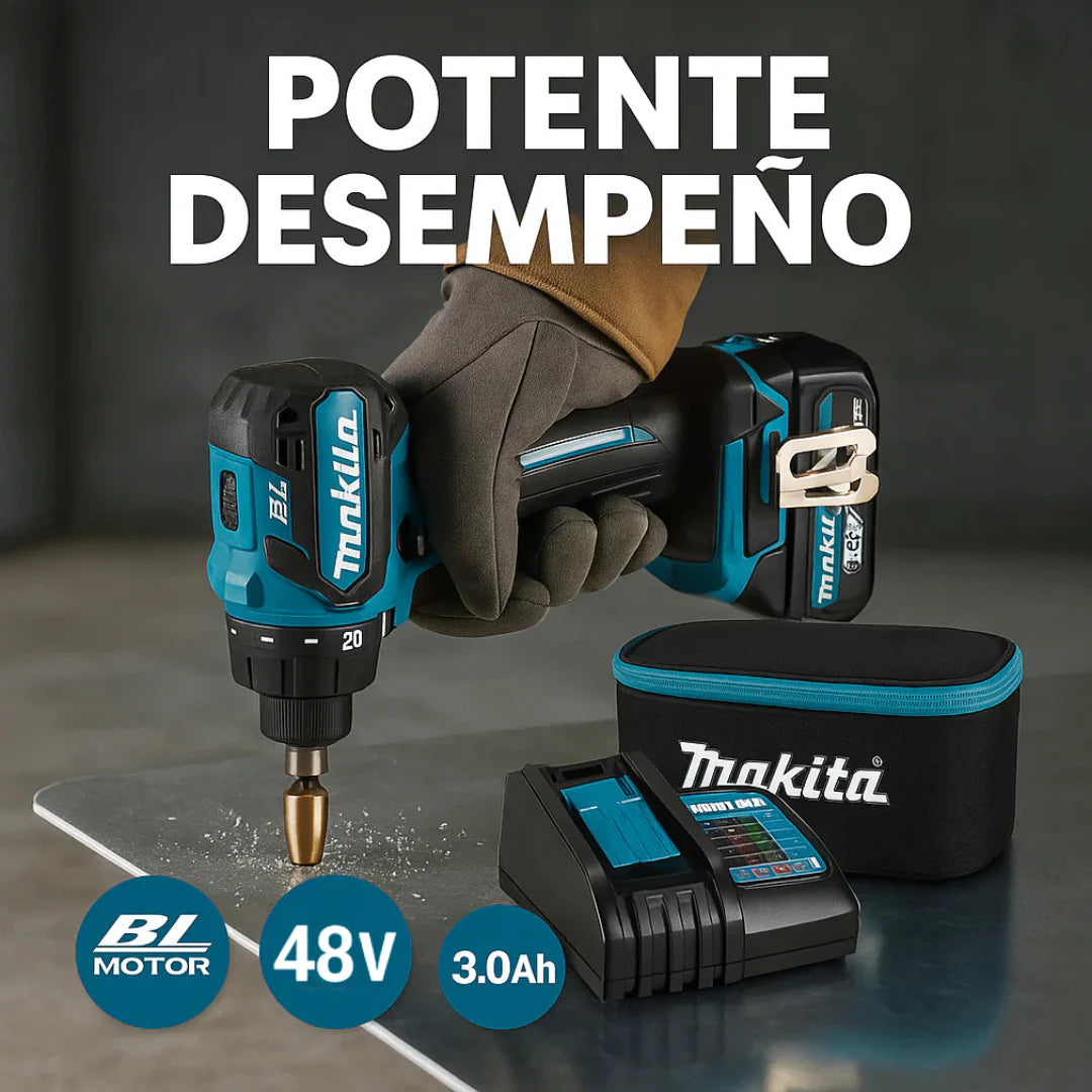 TALADRO INALÁMBRICO con PERCUTOR + 24 ACCESORIOS + 2 BATERIAS 48V
