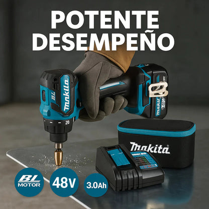 TALADRO INALÁMBRICO con PERCUTOR + 24 ACCESORIOS + 2 BATERIAS 48V