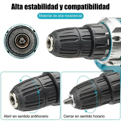 TALADRO INALÁMBRICO con PERCUTOR + 24 ACCESORIOS + 2 BATERIAS 48V