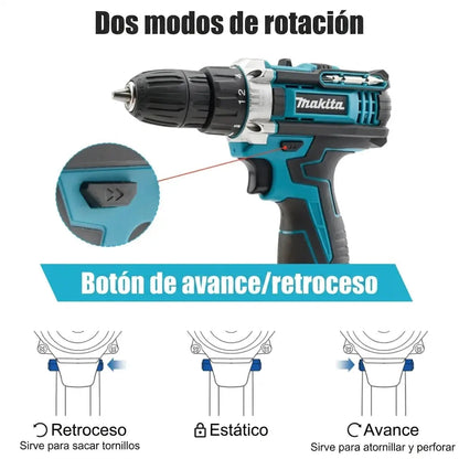 TALADRO INALÁMBRICO con PERCUTOR + 24 ACCESORIOS + 2 BATERIAS 48V